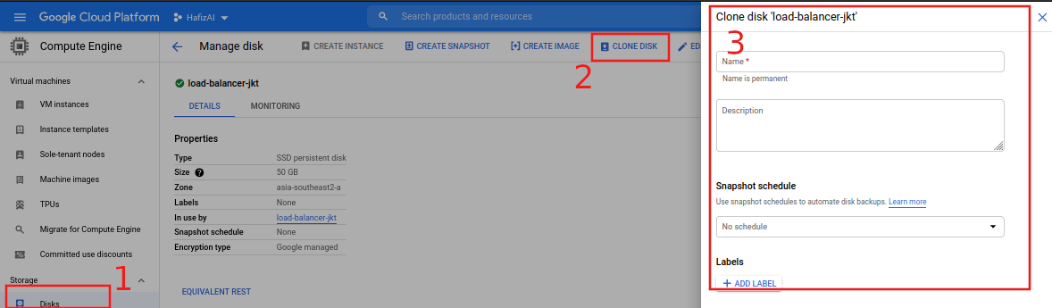 Clone Disk dari Instance yang Error