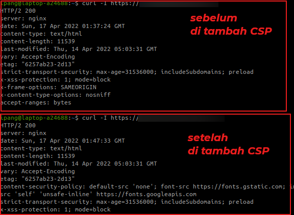 Test dengan Curl