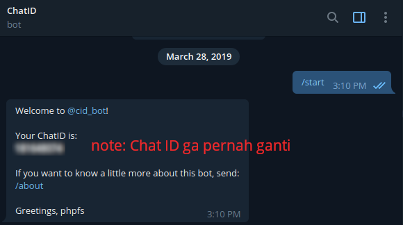 Buat Chat ID dengan @cid_bot